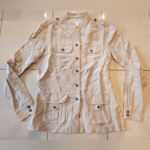 Banana Republic tan military style button front silk shirt jacket - size small